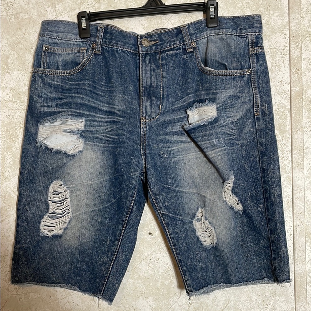 CJ Black Distressed Blue Jean Shorts with Raw Hem